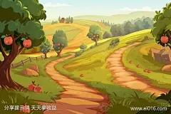 童话书绘画册_提示词查看_Midjourneyai绘图工具关键词描述词咒语_1344X896像素-乡间小道,干草堆,苹果树,绘画册,童话书-提示词编号:2023092810283257-绘ai-www.ai016.com-素材库-sucai1.cn