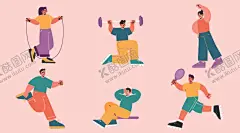 扁平风体育锻炼插画 【酷图网】扁平锻炼插画,体育锻炼插画,卡通插画,卡通人物插画,扁平风人物,人物插画,矢量人物,矢量元素,元素设计