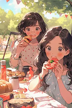 夏日聚会场景漫画风插画
