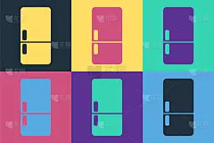 Pop art Refrigerator icon isolated on color backgr