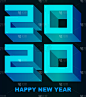 2020年新年快乐-贺卡，邀请，传单，海报-冷立方字体数字-向量