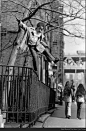 Neal Boenzi, On a tightrope high over Henry Street, 1974