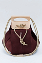 big canvas pop-up bag with leather handles / oxblood & nude
