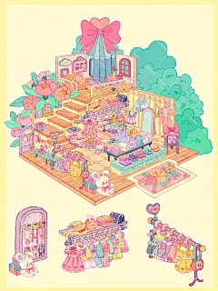 春日服装店 _ 造景贴纸 _ 场景插画_2_大红花DORIS_来自小红书网页版