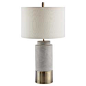 Israel French Country Grey Cement & Brass Detail Table Lamp with White Drum Shade