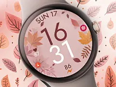 极简秋季秋季数字表盘适用于 Wear OS 秋季可爱设计数字秋季谷歌图形设计插图最小橙色粉红色三星简单智能手表技术 ui 手表表盘
