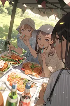 夏日聚会高清漫画风插画