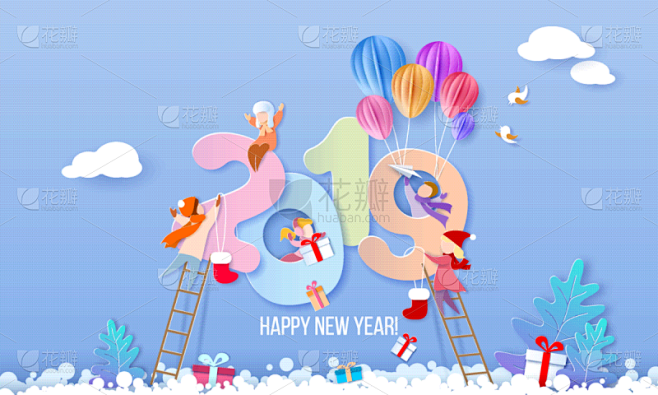 2019,新年前夕,贺卡,儿童,折纸工艺...