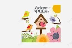 卡通春季鸟和花卉矢量图 元素 免抠png 设计图片 免费下载 页面网页 平面电商 创意素材