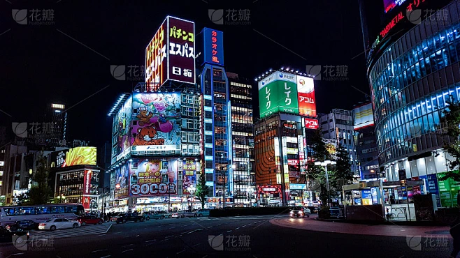 新宿在晚上素材-花瓣网
