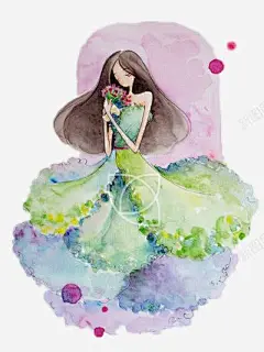 唯美插画高清素材 唯美 女孩 插画 水彩 渲染 装饰 鲜花 免抠png 设计图片 免费下载