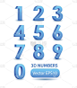 蓝色3 d数字。向量集。