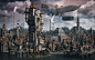 General 5760x3600 steampunk town Zeppelin tower