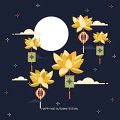 中秋节插画字体海报灯笼玉兔月饼盒包装图案