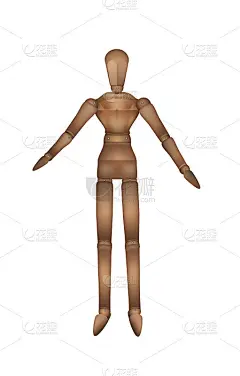 现实的木偶被孤立在白色的背景上，