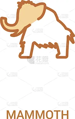 猛犸,两只动物,计算机图标,简单,概念,线条,商务,野生动物,直的,技术