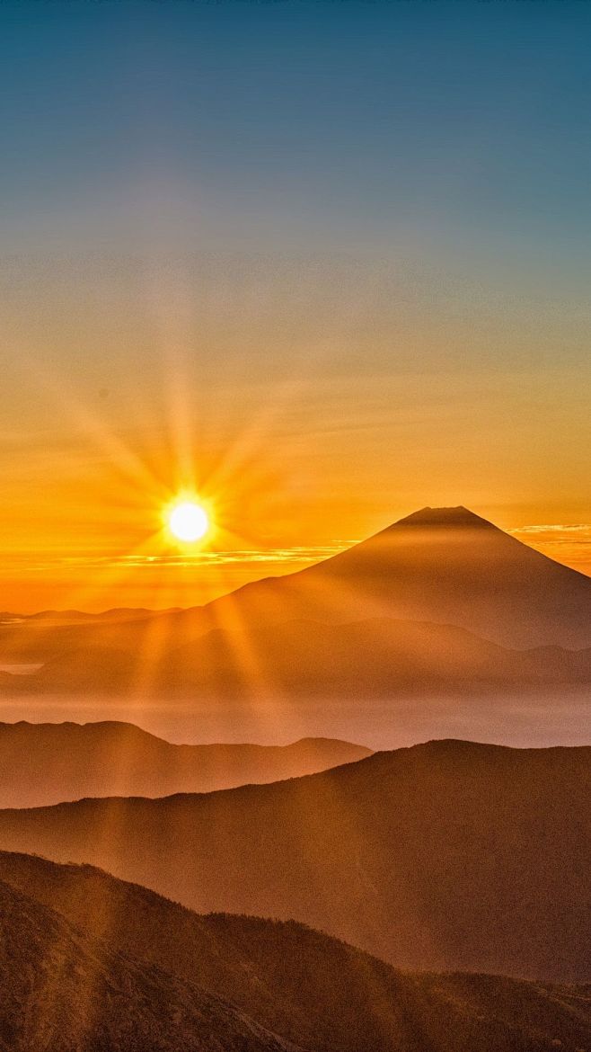 山 太阳 朝阳 夕阳 山脉 山峰 自然风...