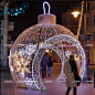 名样美陈2018新款圣诞节日户外大型金色雪花球形拱门LED发光拱门-淘宝网