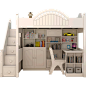 儿童房多功能上床带下书桌架衣柜组合床白色高低床实木柱男孩女孩
