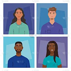 多元化的女性和男性卡通在框架矢量设计