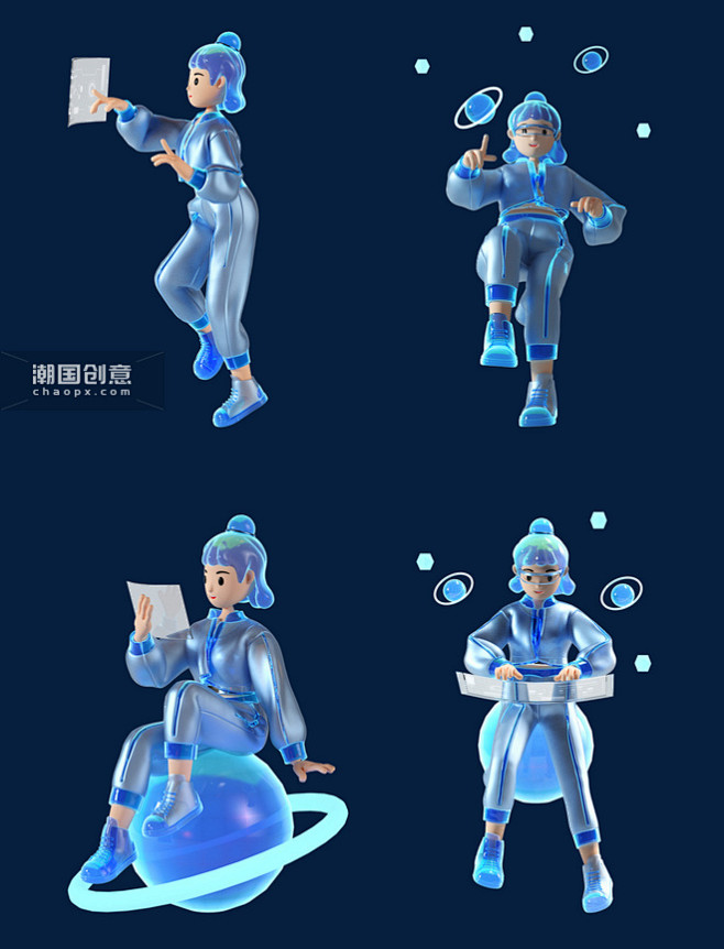 3D元宇宙科技风人物IP形象元素套图图片_潮国创意