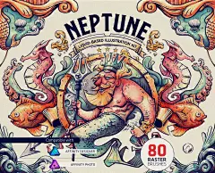 漫画艺术插画儿童读物插图素描水彩画笔 Affinity 笔刷 Neptune Illustration Kit