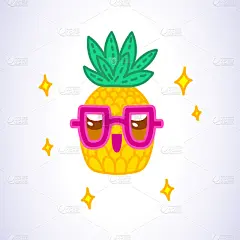 绘画插图,菠萝,矢量,幽默,小丑眼镜,时尚,卡通,线条,性格,可爱的