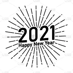 2021年新年快乐文字排版潮人太阳星爆圆复古设计