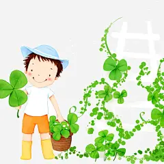 采三叶草的男孩免抠素材_新图网 https://ixintu.com 三叶草 手绘 插画 植物 男孩