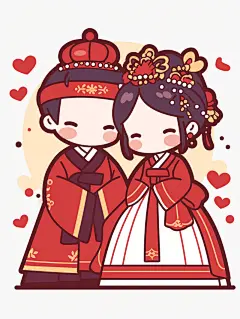卡通可爱古风新郎新娘情侣人物AI图