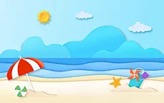 剪纸风夏日休闲阳光海滩背景插画
