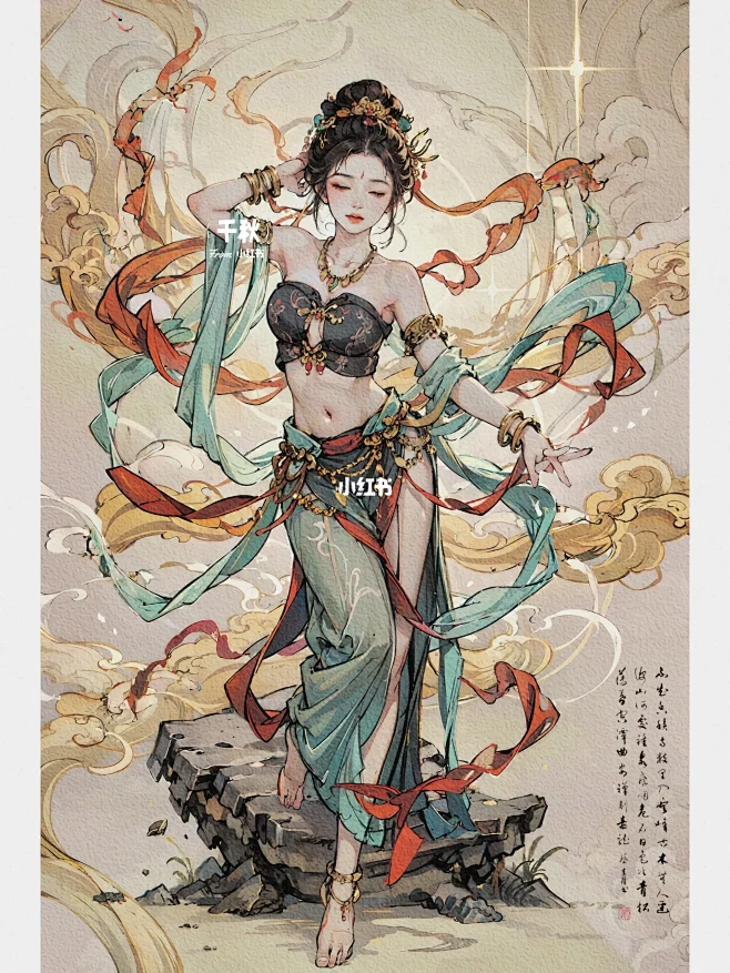 飞天神女图｜霓裳曳广带，飘拂升天行