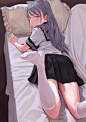 FKEY, schoolgirl, lying on front, anime girls, school uniform, stockings | 1000x1414 Wallpaper - wallhaven.cc
