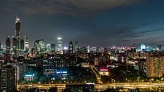 T/L WS HA PAN北京市中心高角度视图，夜间/北京，中国