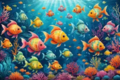 海水小鱼深海海洋生物动物鱼类插画图片