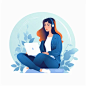beautiful woman using laptop Notion Minimalist Character vector white background