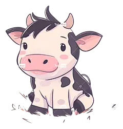 牛黑白棕色斑点草大眼睛-黑白牛坐在草地上