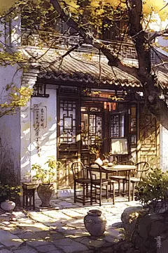 乡村建筑立秋插画风格