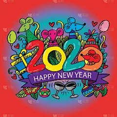 2020,乱画,符号,新年前夕,传统,贺卡,中文,模板,哺乳纲,啮齿目