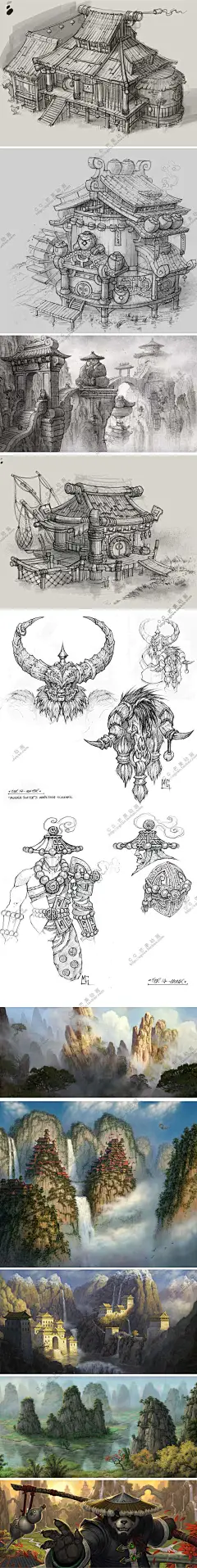 【游戏原画集】暴雪魔兽世界【熊猫人之谜】场景线稿 CG设定素材-淘宝网