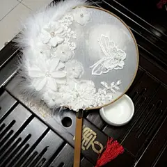 流萤居 中国风古风手工双面羽毛团扇宫扇舞蹈旗袍汉服扇COS扇-淘宝网