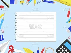矢量,学校用品,绘画插图,笔记本,纸,荧光笔,传单,橡皮擦,铅笔