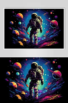 AI数字艺术航天日太空宇宙宇航员插画
