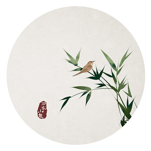 中国风——竹间系列 青竹 墨竹 国画 禅意 麻雀