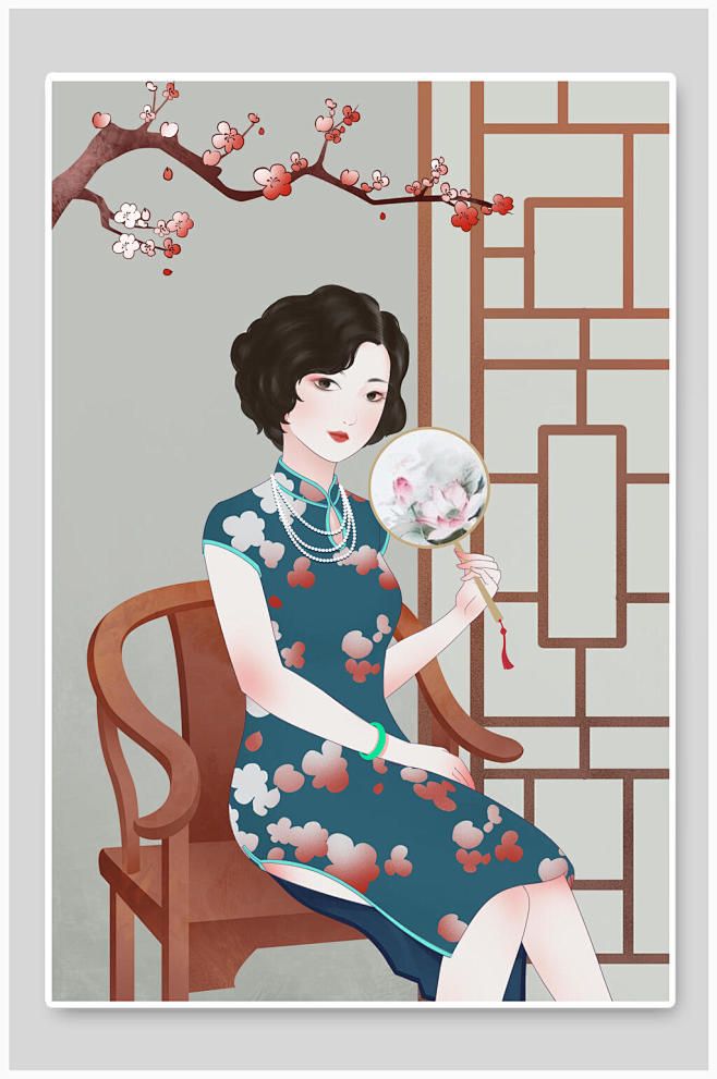 民国风旗袍人物插画-众图网