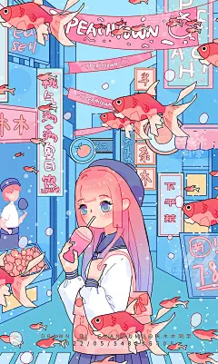 合集丨桃子物语 粉蓝色系插画_关木木同学的插画作品_涂鸦王国_原创插画平台