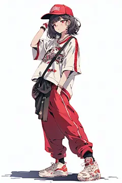 背包外套二次元冷酷女孩棒球帽人物图片插图