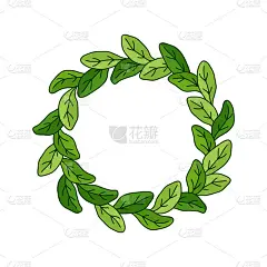 花圆形框架与拷贝空间。绿色涂鸦树叶。彩色手绘插图