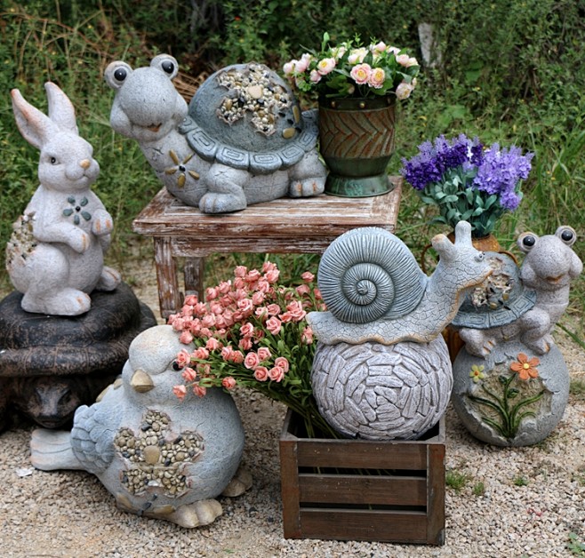园艺动物 蜗牛兔子 小鸟乌龟摆件户外花园...