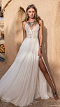 asaf dadush 2019 bridal sleeveless thin straps v neckline embellished bodice clean slit skirt boho romantic a line wedding dress (9) mv